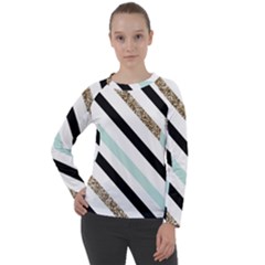 Pattern, Black, Blue, Gold, Lines, Stripes Women s Long Sleeve Raglan T