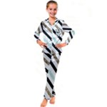 Pattern, Black, Blue, Gold, Lines, Stripes Kids  Satin Long Sleeve Pajamas Set