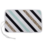 Pattern, Black, Blue, Gold, Lines, Stripes Pen Storage Case (S)