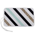 Pattern, Black, Blue, Gold, Lines, Stripes Pen Storage Case (M)