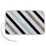 Pattern, Black, Blue, Gold, Lines, Stripes Pen Storage Case (L)