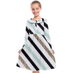 Pattern, Black, Blue, Gold, Lines, Stripes Kids  Midi Sailor Dress