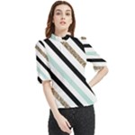 Pattern, Black, Blue, Gold, Lines, Stripes Frill Neck Blouse