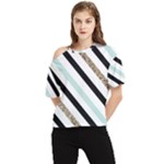 Pattern, Black, Blue, Gold, Lines, Stripes One Shoulder Cut Out T-Shirt