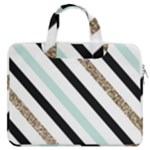 Pattern, Black, Blue, Gold, Lines, Stripes MacBook Pro 15  Double Pocket Laptop Bag 