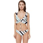 Pattern, Black, Blue, Gold, Lines, Stripes Low Cut Ruffle Edge Bikini Set