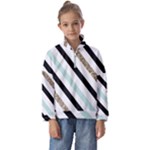 Pattern, Black, Blue, Gold, Lines, Stripes Kids  Half Zip Hoodie