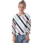 Pattern, Black, Blue, Gold, Lines, Stripes Kids  Cuff Sleeve Top