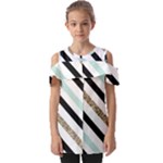 Pattern, Black, Blue, Gold, Lines, Stripes Fold Over Open Sleeve Top