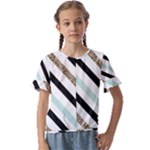 Pattern, Black, Blue, Gold, Lines, Stripes Kids  Cuff Sleeve Scrunch Bottom T-Shirt