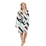 Pattern, Black, Blue, Gold, Lines, Stripes Kids  Long Sleeve Velvet Lounge Robe