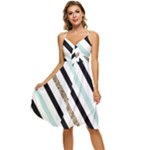 Pattern, Black, Blue, Gold, Lines, Stripes Sleeveless Tie Front Chiffon Dress