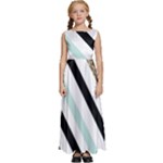 Pattern, Black, Blue, Gold, Lines, Stripes Kids  Satin Sleeveless Maxi Dress