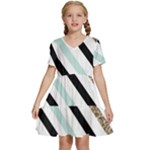 Pattern, Black, Blue, Gold, Lines, Stripes Kids  Short Sleeve Tiered Mini Dress