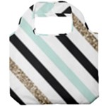 Pattern, Black, Blue, Gold, Lines, Stripes Foldable Grocery Recycle Bag