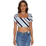 Pattern, Black, Blue, Gold, Lines, Stripes Short Sleeve Square Neckline Crop Top 