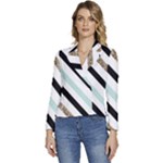 Pattern, Black, Blue, Gold, Lines, Stripes Women s Long Sleeve Revers Collar Cropped Jacket