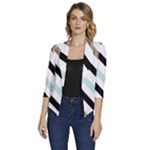 Pattern, Black, Blue, Gold, Lines, Stripes Women s Draped Front 3/4 Sleeve Shawl Collar Jacket