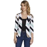 Pattern, Black, Blue, Gold, Lines, Stripes Women s One-Button 3/4 Sleeve Short Jacket