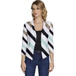 Pattern, Black, Blue, Gold, Lines, Stripes Women s Casual 3/4 Sleeve Spring Jacket