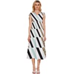 Pattern, Black, Blue, Gold, Lines, Stripes V-Neck Drawstring Shoulder Sleeveless Maxi Dress