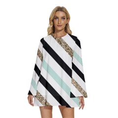 Round Neck Long Sleeve Bohemian Style Chiffon Mini Dress 