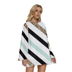 Round Neck Long Sleeve Bohemian Style Chiffon Mini Dress 