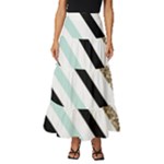 Pattern, Black, Blue, Gold, Lines, Stripes Tiered Ruffle Maxi Skirt