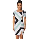 Pattern, Black, Blue, Gold, Lines, Stripes Fitted Knot Split End Bodycon Dress