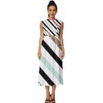 Pattern, Black, Blue, Gold, Lines, Stripes Sleeveless Round Neck Midi Dress