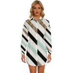 Pattern, Black, Blue, Gold, Lines, Stripes Womens Long Sleeve Shirt Dress