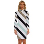 Pattern, Black, Blue, Gold, Lines, Stripes Long Sleeve Shirt Collar Bodycon Dress