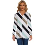 Pattern, Black, Blue, Gold, Lines, Stripes Long Sleeve Drawstring Hooded Top