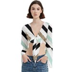 Pattern, Black, Blue, Gold, Lines, Stripes Trumpet Sleeve Cropped Top