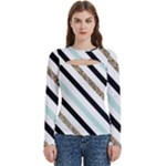 Pattern, Black, Blue, Gold, Lines, Stripes Women s Cut Out Long Sleeve T-Shirt