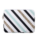 Pattern, Black, Blue, Gold, Lines, Stripes 13  Vertical Laptop Sleeve Case With Pocket