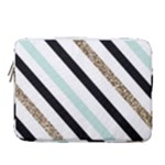 Pattern, Black, Blue, Gold, Lines, Stripes 14  Vertical Laptop Sleeve Case With Pocket