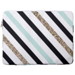 Pattern, Black, Blue, Gold, Lines, Stripes 17  Vertical Laptop Sleeve Case With Pocket