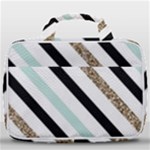 Pattern, Black, Blue, Gold, Lines, Stripes Travel Toiletry Bag With Hanging Hook