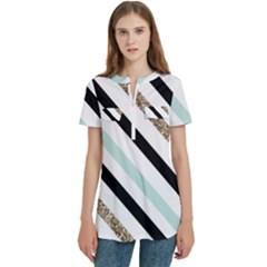 Women s Zip Front V-Neck Short Sleeve Casual Top Pocket Shirt 