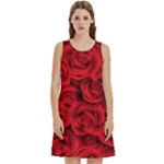 Red Roses , Red Buds, Red Roses Round Neck Sleeve Casual Dress With Pockets