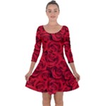 Red Roses , Red Buds, Red Roses Quarter Sleeve Skater Dress