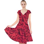 Red Roses , Red Buds, Red Roses Cap Sleeve Front Wrap Midi Dress