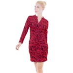 Red Roses , Red Buds, Red Roses Button Long Sleeve Dress