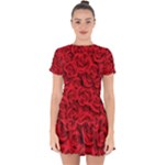 Red Roses , Red Buds, Red Roses Drop Hem Mini Chiffon Dress