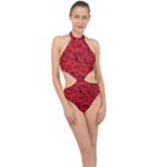 Red Roses , Red Buds, Red Roses Halter Side Cut Swimsuit