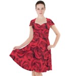 Red Roses , Red Buds, Red Roses Cap Sleeve Midi Dress With Pockets