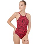 Red Roses , Red Buds, Red Roses High Neck One Piece Swimsuit