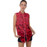 Red Roses , Red Buds, Red Roses Sleeveless Chiffon Button Shirt