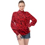 Red Roses , Red Buds, Red Roses High Neck Long Sleeve Chiffon Top